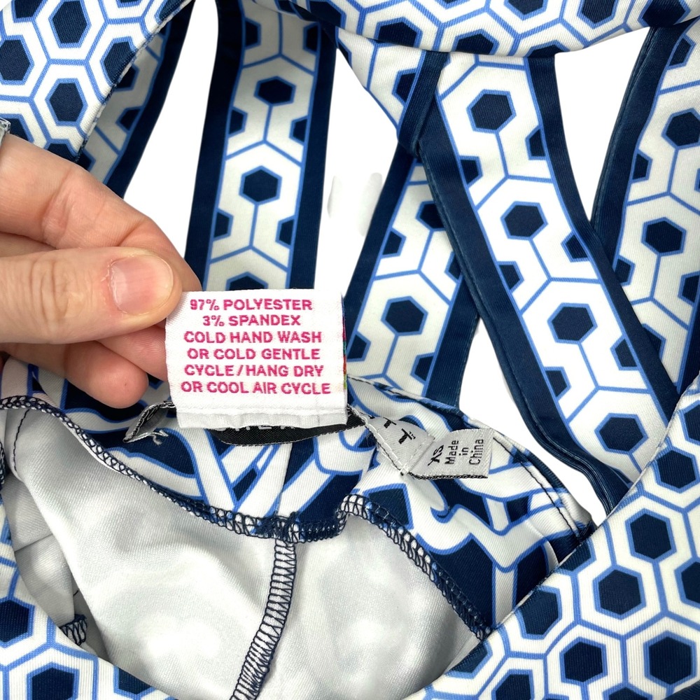 Gretchen Scott Isosceles cut‎ out printed Dress Size XS blue white Rio Gio - Picture 5 of 8